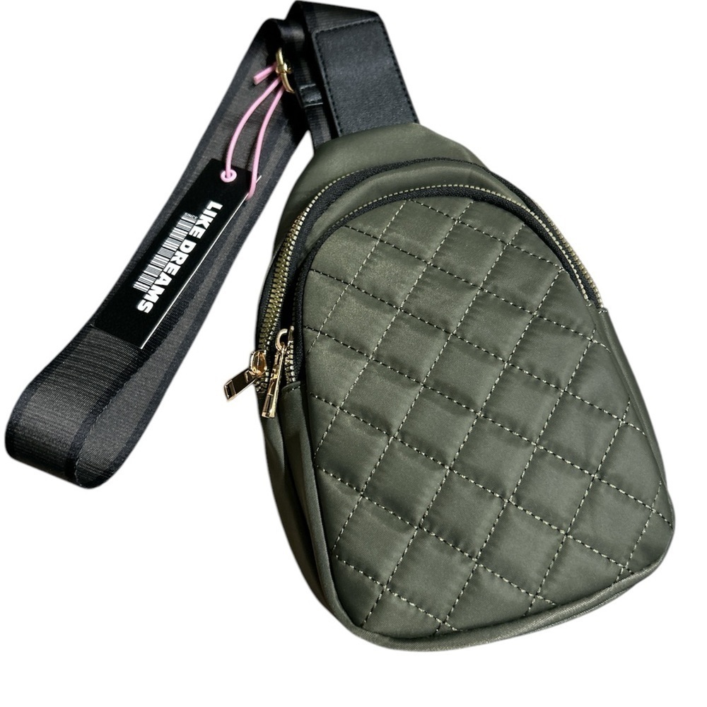 Like Dreams Quilted Olive Crossbody Bag with Wide Strap